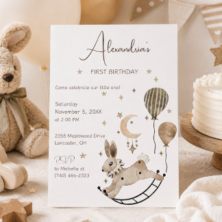 Invitation Jouet Lapin Vintage avec Ballons Fête d'Anniversai