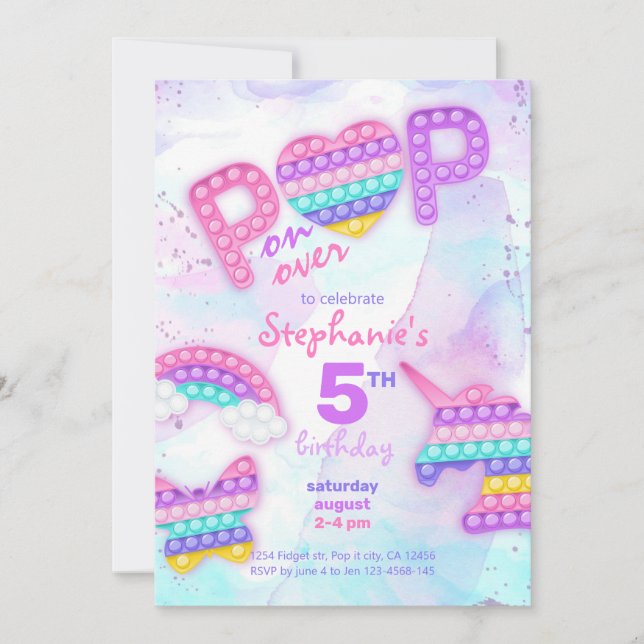 Invitation Jouet licorne arc-en-ciel anniversaire pop it fidg (Devant)