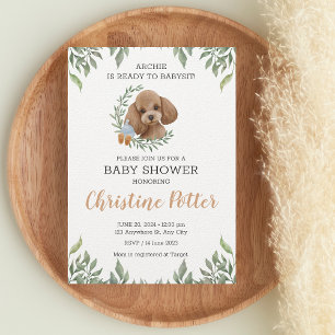 Invitation Jouet Poodle Apricot Brown Boho Baby shower vert