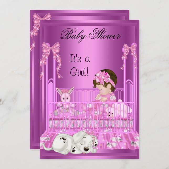 Invitation Jouets à chiot rose Baby shower fille mignonne (Devant / Derrière)