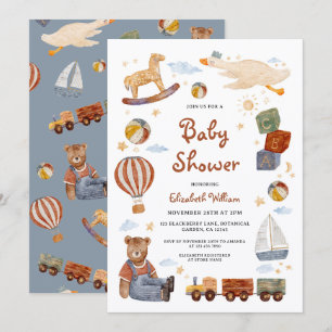 Invitation Jouets Anciens Ours Garçon Baby Shower