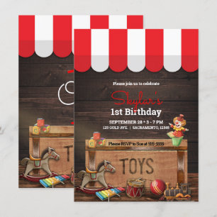 Invitation Jouets Anciens Vintage Coffre à Jouets en Bois 1er