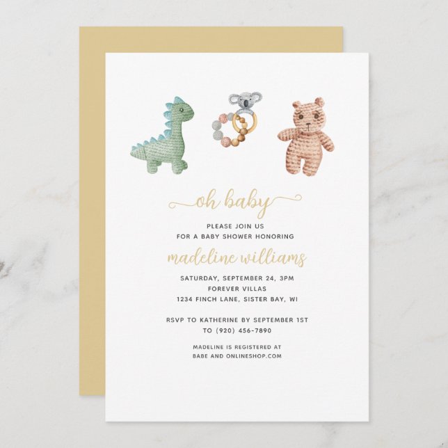 Invitation Jouets bébé BOHO Neutral Oh Baby shower (Devant / Derrière)