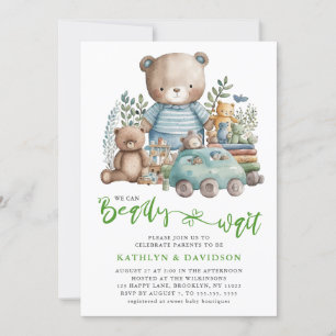 Invitation Jouets d'animaux de bois bleu Baby shower de scrip