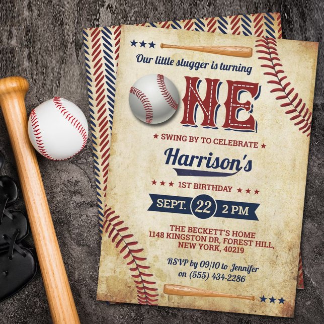 Invitation Jouets de baseball vintages 1er anniversaire (Créateur téléchargé)