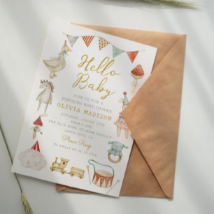 Invitation Jouets de champignons de bois Baby shower Whimsica