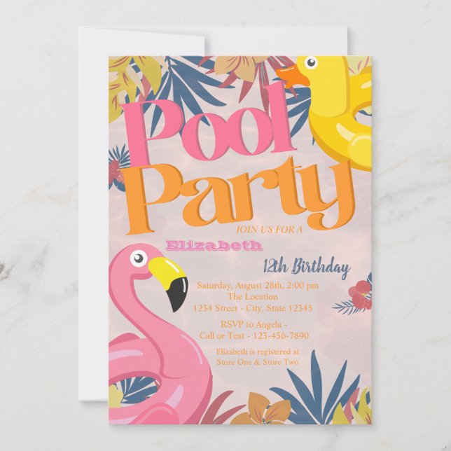 Invitation Jouets de fête tropicale de feuilles de piscine co (Devant)