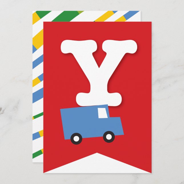 Invitation Jouets de garçons Transport Bonne bannière de fête (Devant / Derrière)