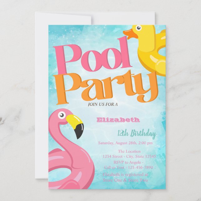 Invitation Jouets de la fête de la piscine Flamants roses Ann (Devant)