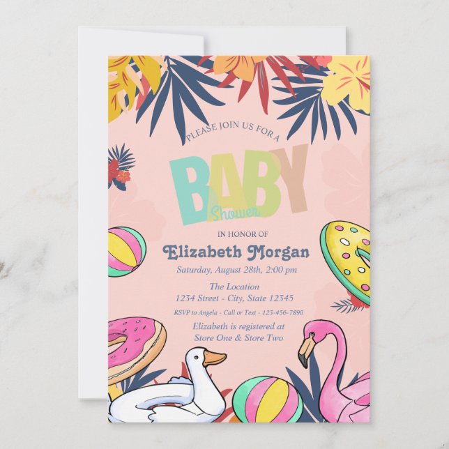 Invitation Jouets de la piscine Baby shower Feuille Hibiscus (Devant)