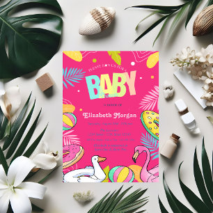 Invitation Jouets de piscine pour une Baby Shower rose