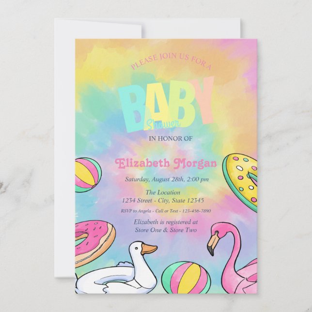 Invitation Jouets de piscine Tye Dye Baby Shower  (Devant)
