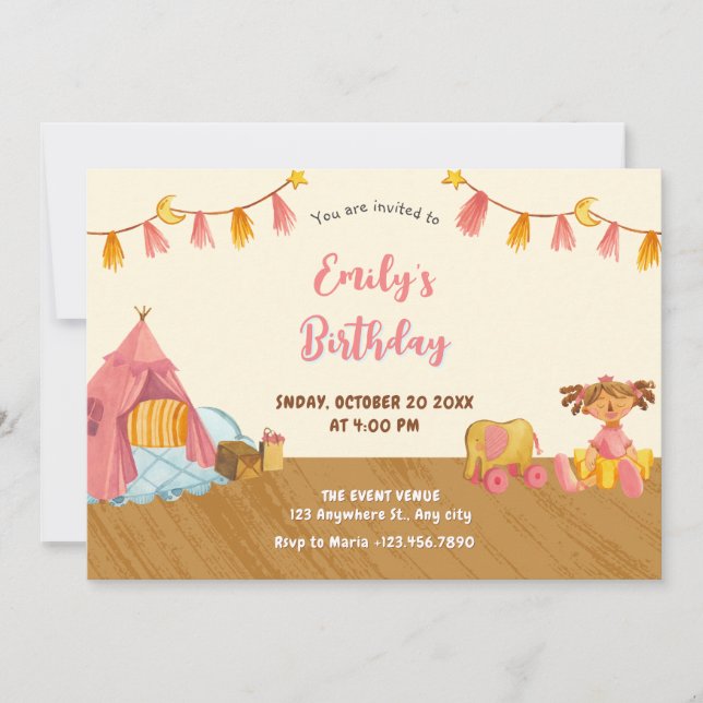 Invitation Jouets en bois anniversaire (Devant)