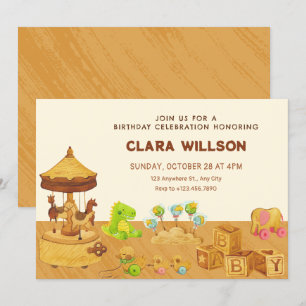Invitation Jouets en bois anniversaire ludique
