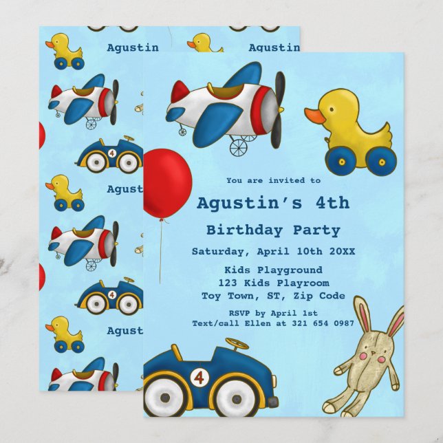 Invitation Jouets Enfants mignons fête d'anniversaire (Devant / Derrière)