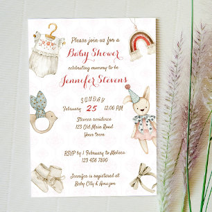 Invitation Jouets et vêtements de bébé vintage rustiques pour
