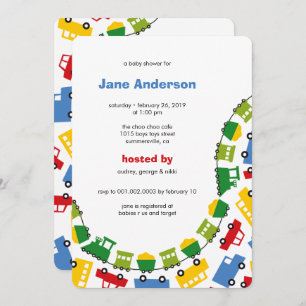 Invitation Jouets Jouets Colorés Transport Cute Baby shower g