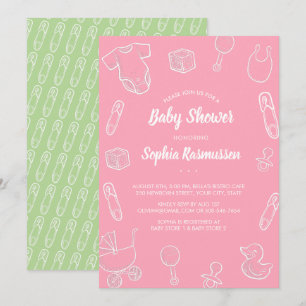 Invitation Jouets pour bébé Fille Vêtements Baby shower rose 