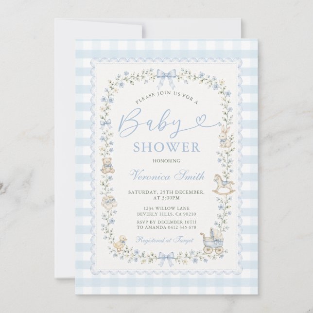 Invitation Jouets pour bébé garçon Fleurs Grandmillénaire Bab (Devant)