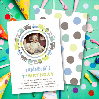 Invitation Jouets pour garçons Fête de transport Photo 1er an