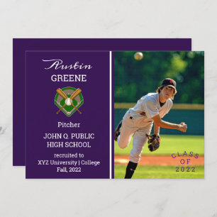 Invitation Joueur de base-ball photo Purple Graduation Invita