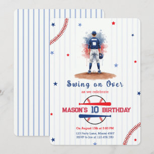 Invitation Joueur de baseball à l'aquarelle pour les 10 ans