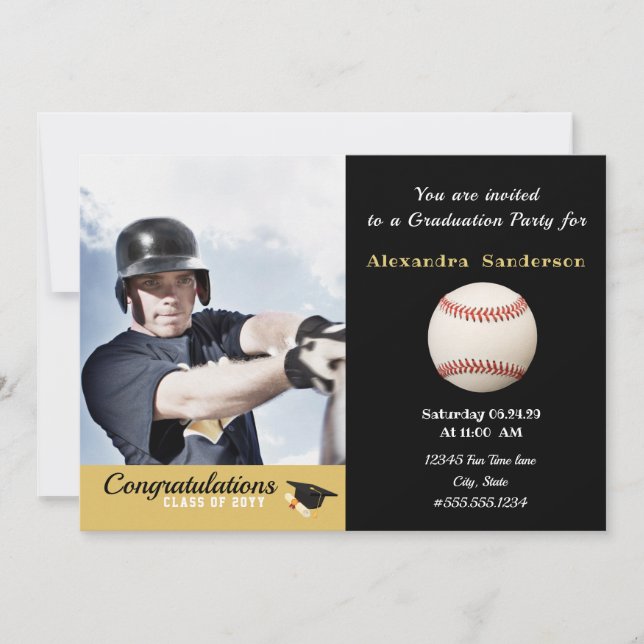 Invitation Joueur de baseball Classe de graduation photo de 2 (Devant)