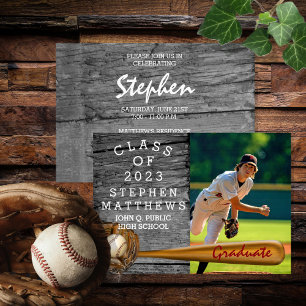 Invitation Joueur de baseball Sports Rustique Photo Graduatio