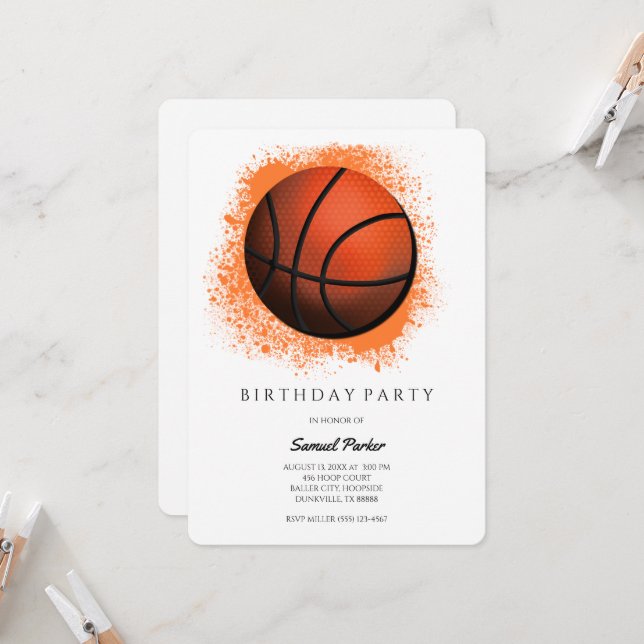 Invitation Joueur de basket-ball Bachelor / Sports de fête d' (Devant/Arrière en situation)