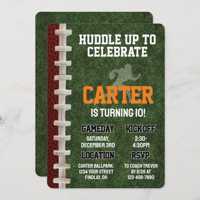 Invitation Joueur de football américain fête d'anniversaire,  (Devant / Derrière)