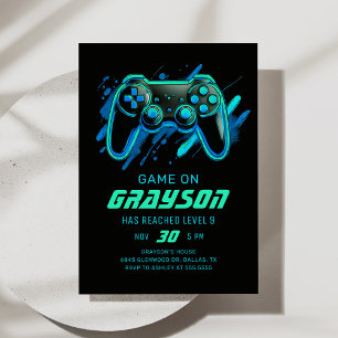 Invitation Joueur de jeu vidéo Neon Anniversaire