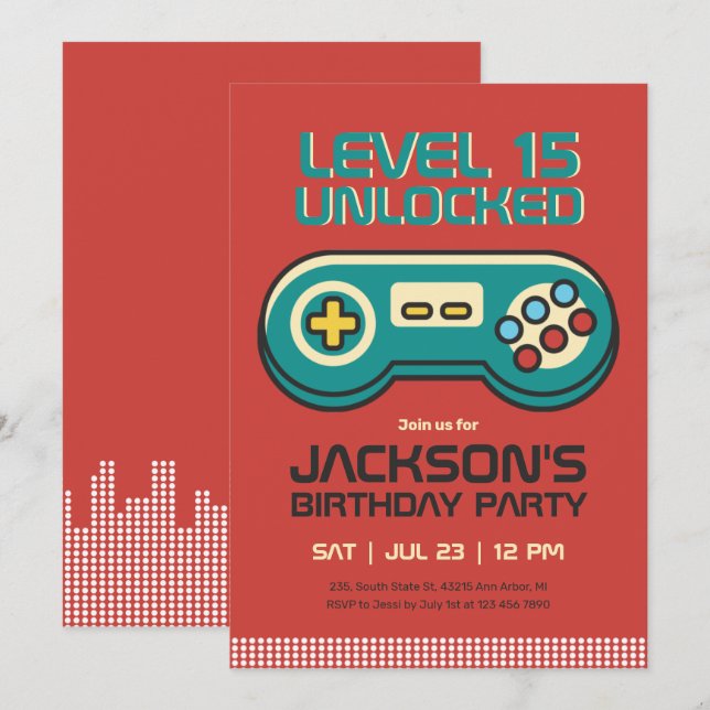 Invitation Joueur de jeu vidéo Retro Joueur Garçon Anniversai (Devant / Derrière)