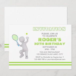 Invitation Joueur de tennis 3D balle de raquette de tennis pe