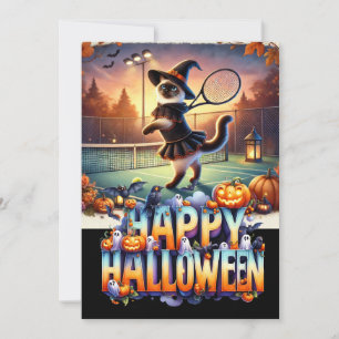 Invitation Joueur de tennis de chat le jour d'Halloween
