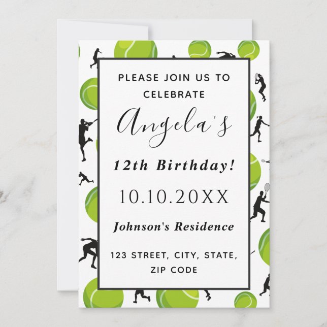 Invitation Joueur de tennis et bal Anniversaire Fête Enfants  (Devant)