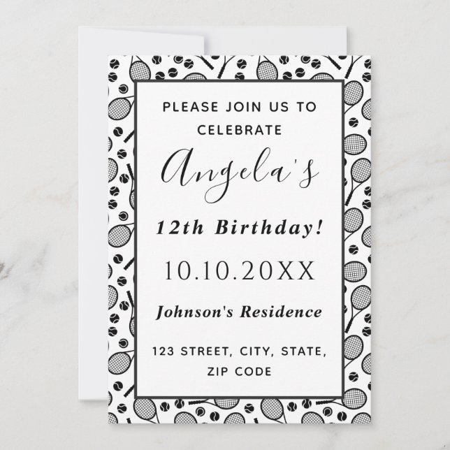 Invitation Joueur de tennis's Anniversaire Raquettes & Balls  (Devant)