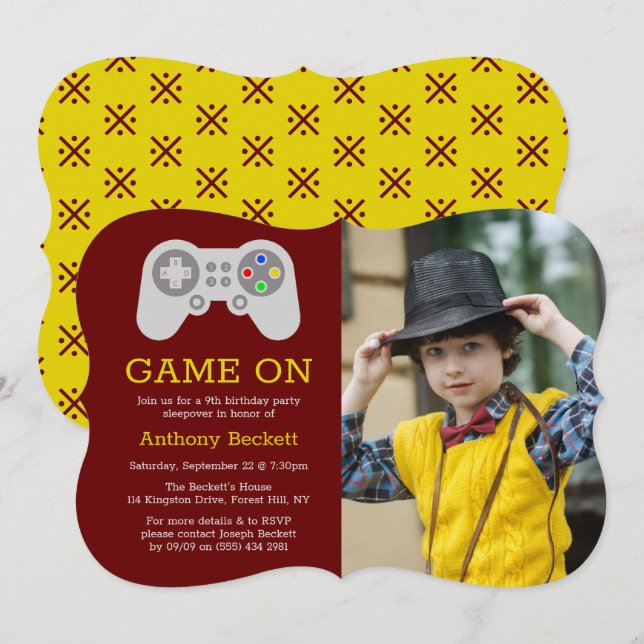 Invitation Joueur moderne n'importe quel âge photo d'annivers (Devant / Derrière)