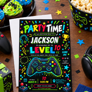 Invitation Joueur Niveau Supérieur 10e Anniversaire Garçon Fê