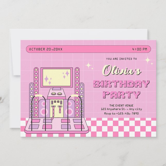 Invitation Joueur rose Arcade Dance Machine anniversaire (Devant)