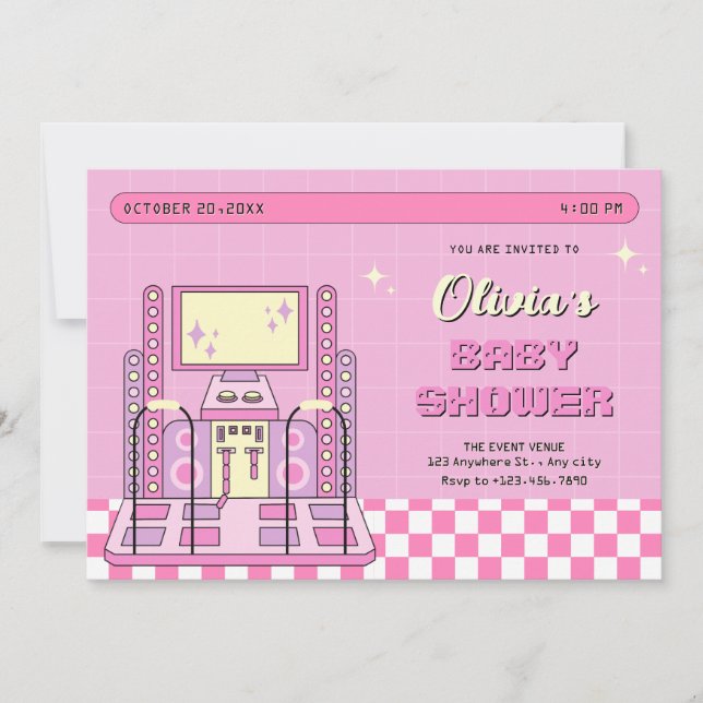 Invitation Joueur rose Arcade Dance Machine baby shower (Devant)