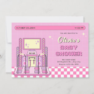 Invitation Joueur rose Arcade Dance Machine baby shower
