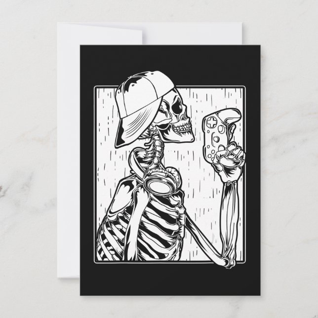 Invitation Joueur vidéo Hip hop Skeleton Boys Kids Halloween (Devant)