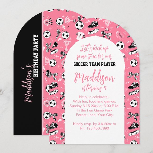 Invitation Joueuse de football fille fête d'anniversaire girl (Devant / Derrière)