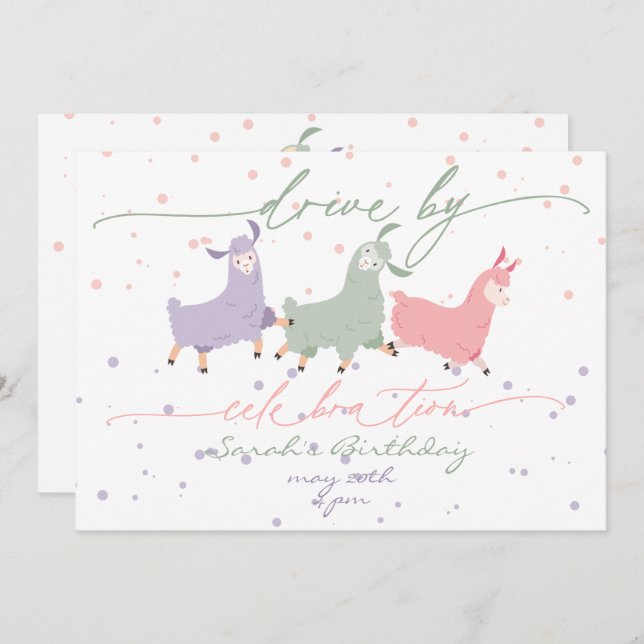 Invitation Joueuse Llama Surprise Anniversaire Parade de célé (Devant / Derrière)