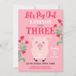 Invitation Jouons à la ferme Animal Floral Girls Anniversaire