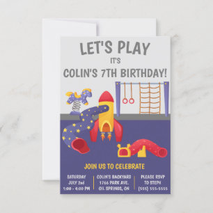 Invitation Jouons ! Aire de jeux extérieure fête d'anniversai