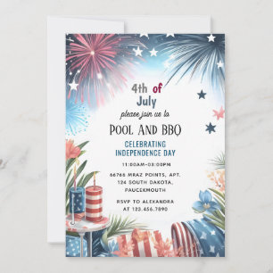 Invitation Jour Bbq Rouge Blanc Bleu Usa Drapeau 4 juillet Pa