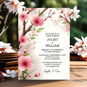Invitation Jour Bois Bambou rose Sakura Cerry Blossom Mariage