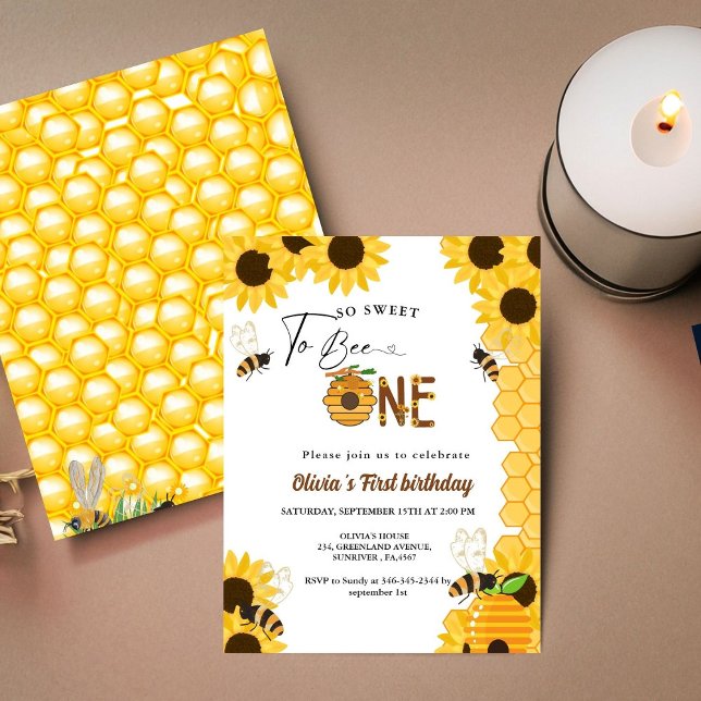 Invitation Jour d'abeille jaune miel abeille première fille a (Créateur téléchargé)