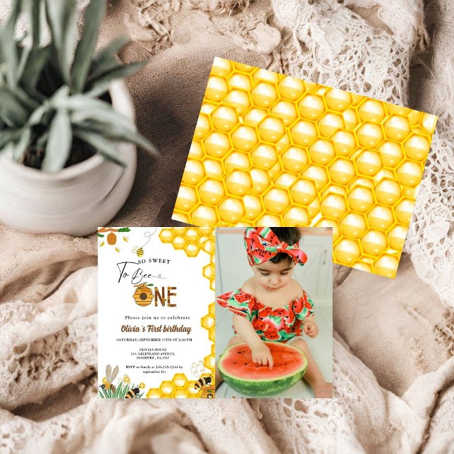 Invitation Jour d'abeille jaune miel abeille première fille a (Créateur téléchargé)